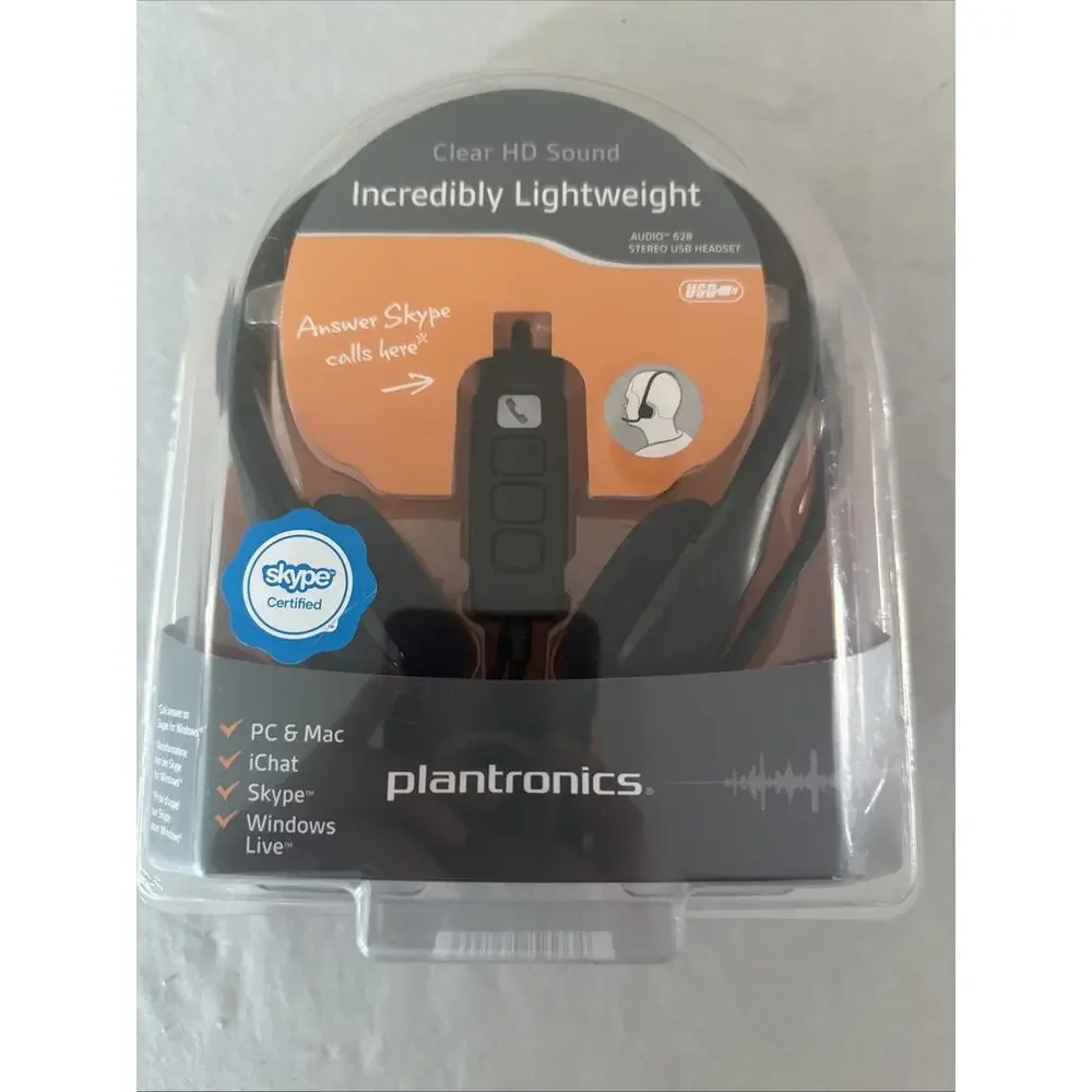 NEW Plantronics Audio 628 Stereo USB Headset Lightweight Headband Voice/Gaming